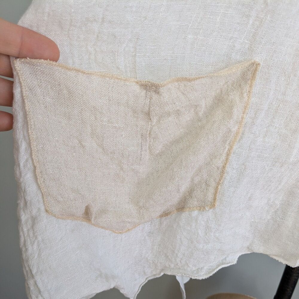 French Linen Top Size L Cream Brown Lagenlook Boho Gauze Neutral Artsy Avant - Picture 8 of 15
